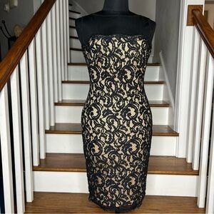 Tadashi Shoji Petite Black Nude Lace Sheath Dress 2P